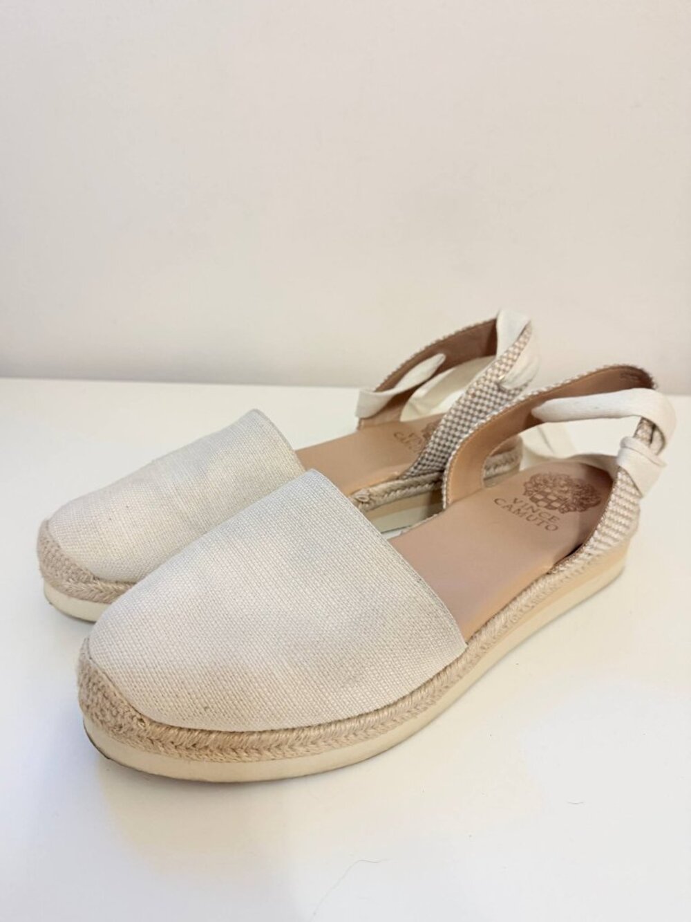 Vince Camuto - Natural Linen Espadrille Platform Ankle Tie Sandals - Women's 10M